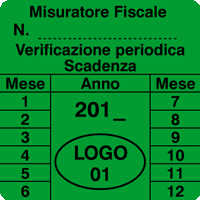 etichetta di verificazione periodica con fondo verde e stampa nera