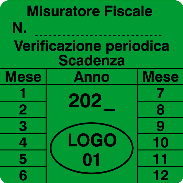 etichetta di verificazione periodica con fondo verde e stampa nera